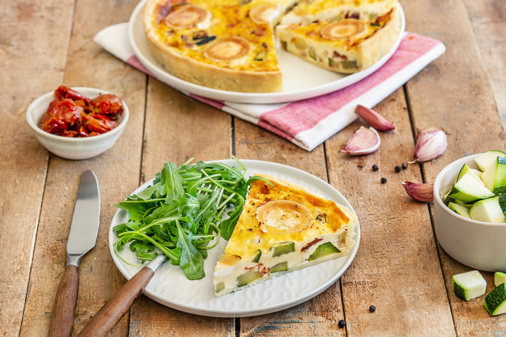 Quiche courgettes tomates séchées et chèvre