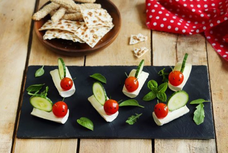 Escargots tomates concombre sur mini-bûches de chèvre