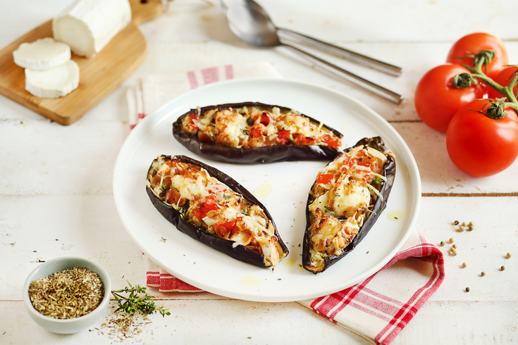 Recette aubergines farcies chèvre oignons miel tomates Soignon