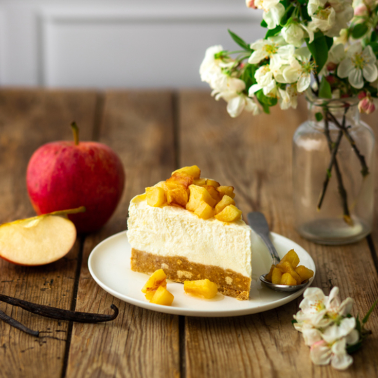 Cheesecake sans cuisson et pommes rôties au yaourt pommes vanille