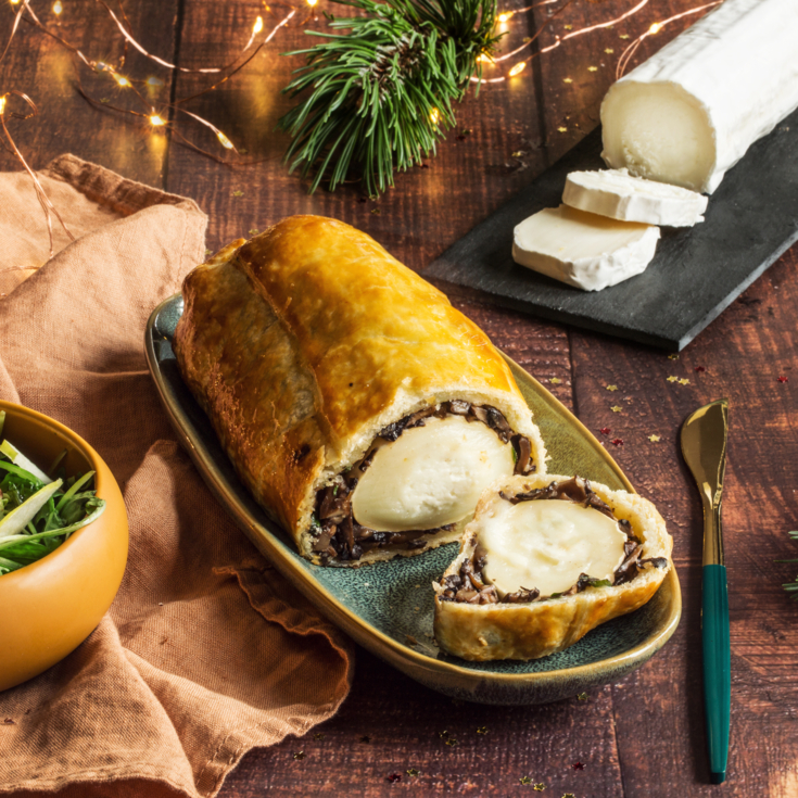 Feuilleté de Noël aux champignons et bûche de chèvre