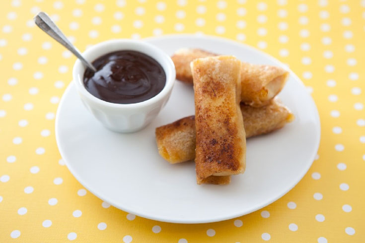 Nems de chèvre, marmelade d'agrumes à la sauce chocolatée