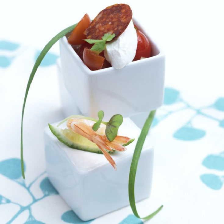 Verrine chèvre frais, tomates et chorizo