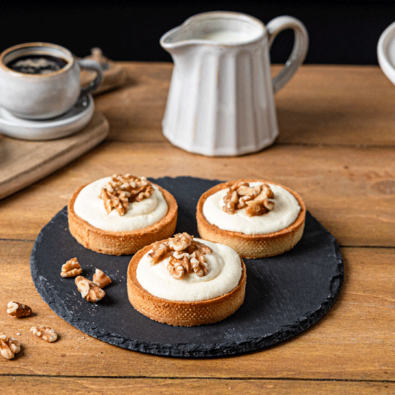 Tartelettes aux noix, ganache chocolat blanc et yaourt nature au lait de brebis