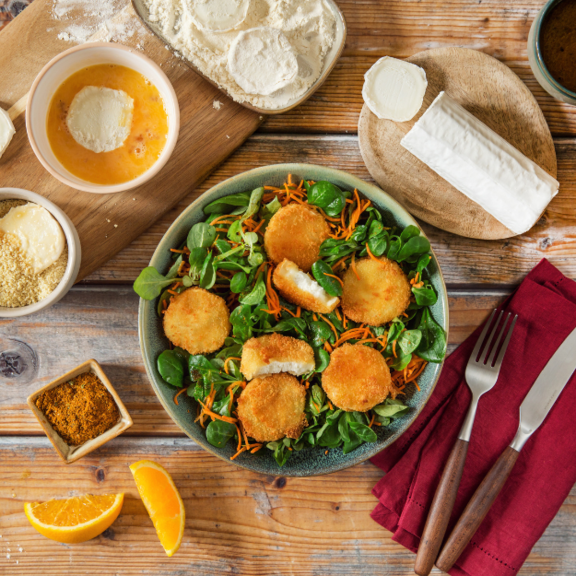 Salade de bûche de chèvre panée