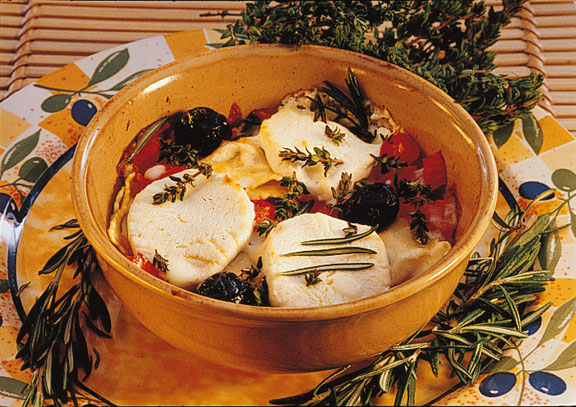 Gratin de raviolis au chèvre et tomates concassées
