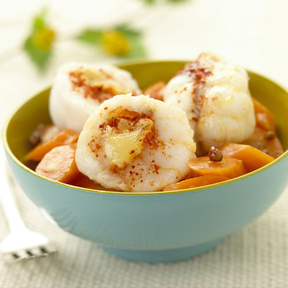 Lotte pochée au Piment d'espelette farcie au fromage de chèvre