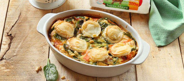 Gratin de légumes d’hiver avec des rondelles de buche de chèvre