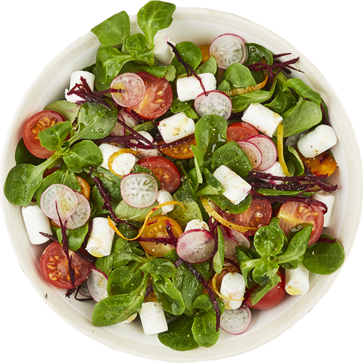 Salade de mâche, tomates, betteraves et bûchettes de chèvre