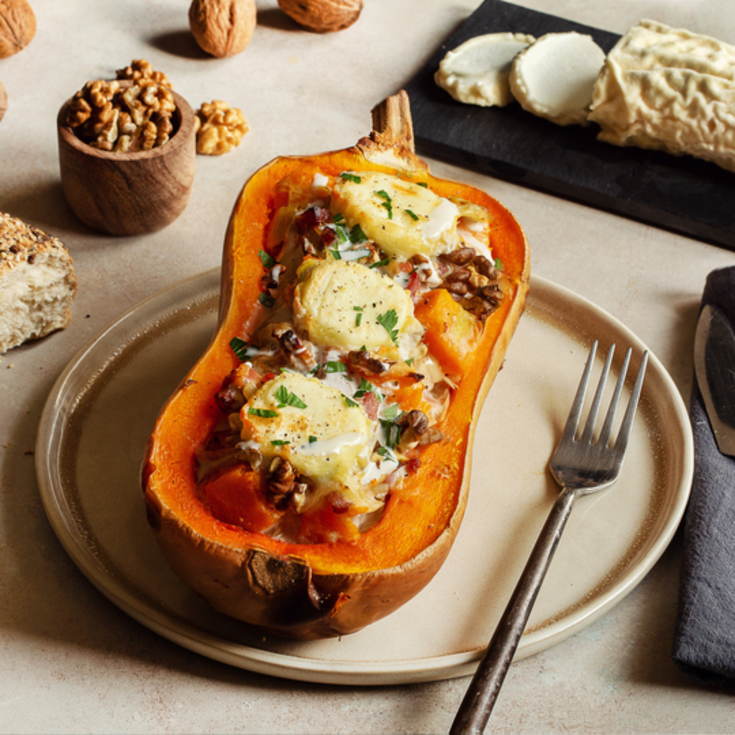 Butternut farci aux poireaux et à la bûche de Tournon