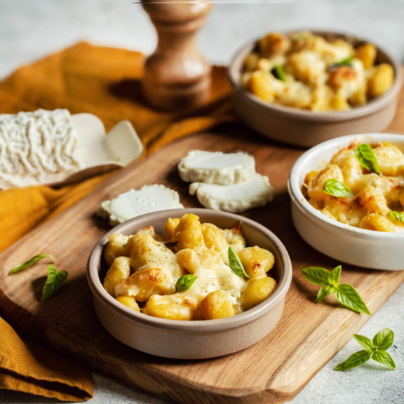 Gratin de gnocchis au fromage de chèvre et basilic