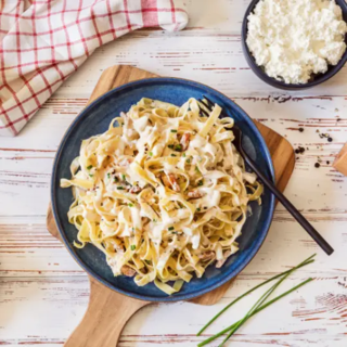 Pâtes carbonara au chèvre