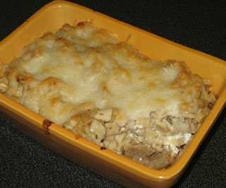 Gratin de crozets au chèvre frais et boeuf au miel