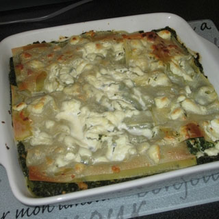 Lasagnes aux épinards, saumon fumé et chèvre frais