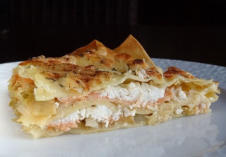 Lasagnes saumon poireaux et chèvre frais