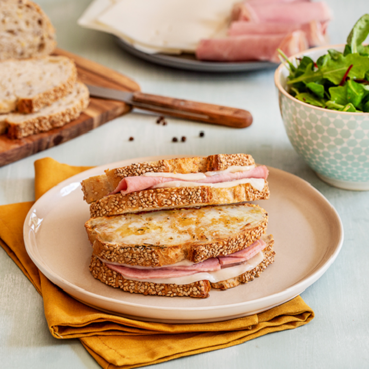 Croque monsieur chèvre et jambon Soignon